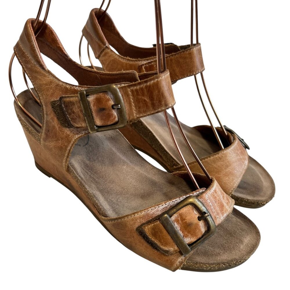 Brown Leather Wedge Sandals